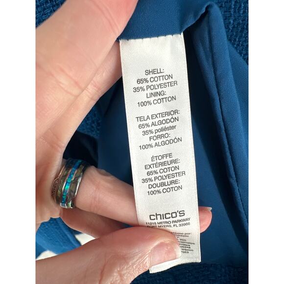 Chicos Jacket Coat Womens XL 3 Blue Peacoat Tweed Long Office Gold Button - Picture 4 of 7